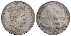 Regno d'Italia. Umberto I (1878-1900). Colonia Eritrea. 2 Lire 1890. Ag. Roma. Gig. 3. NC. Lieve colpetto al bordo. qSPL