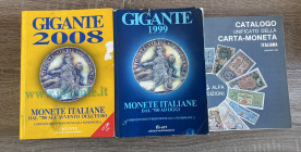 Lotto di 3 cataloghi - Gigante 1999 - 2008; Unificato della carta moneta italiana 1992. Discreto stato. No resi