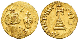CONSTANS II with CONSTANTINE IV.(641-668).Constantinople.Solidus.

Obv : δ N CONSTATINЧS C COИST A.
Crowned and draped facing busts of Constans and Co...
