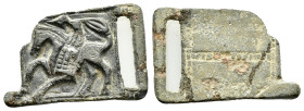 ROMAN BRONZE MILITARY BUCKLE.(1st-2nd century).Ae.

Condition : Good very fine.

Weight : 16.8 gr
Diameter : 43 mm