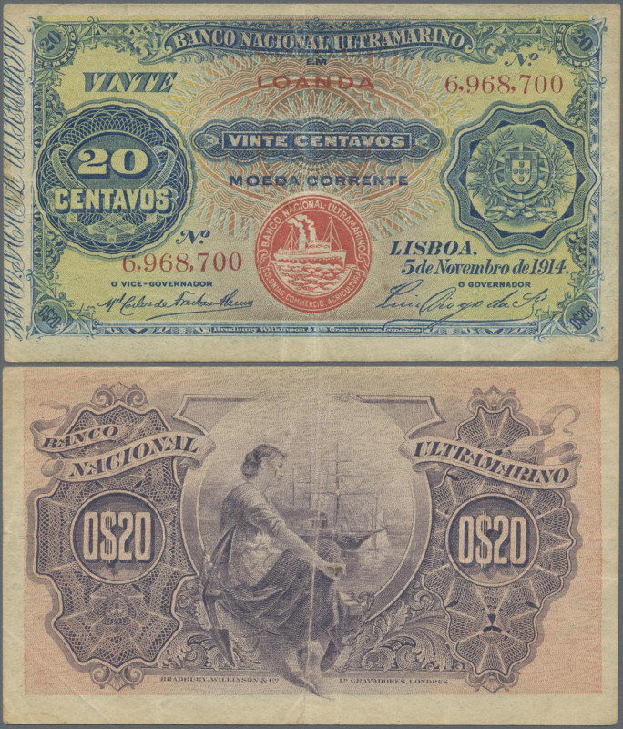 Angola: Banco Nacional Ultramarino – LOANDA, 20 Centavos 1914, P.43, still very ...