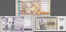 Armenia: Armenian Republic and Central Bank of the Republic of Armenia, huge lot with 16 banknotes, 1993-2012 series, comprising 500 Roubli 1993 Bond ...