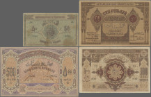 Azerbaijan: Republic of Azerbaijan and Azerbaijan Government, lot with 4 banknotes, 1919-1920 series, with 50 Rubles (P.2, F), 100 Rubles 1919 (P.5, X...