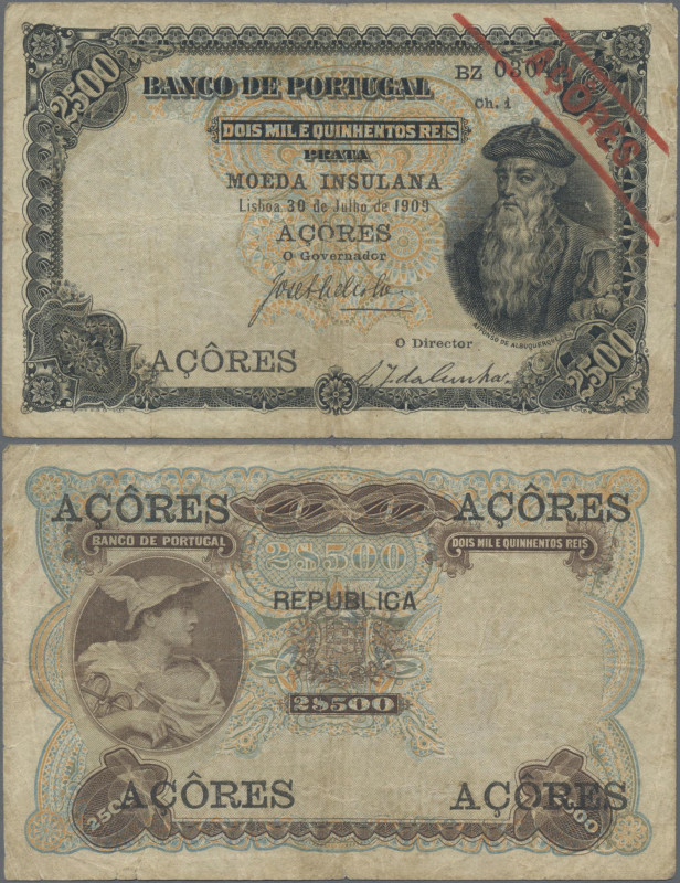 Azores: Banco de Portugal with overprint ”MOEDA INSULANA - AÇORES”, 2500 Reis 30...