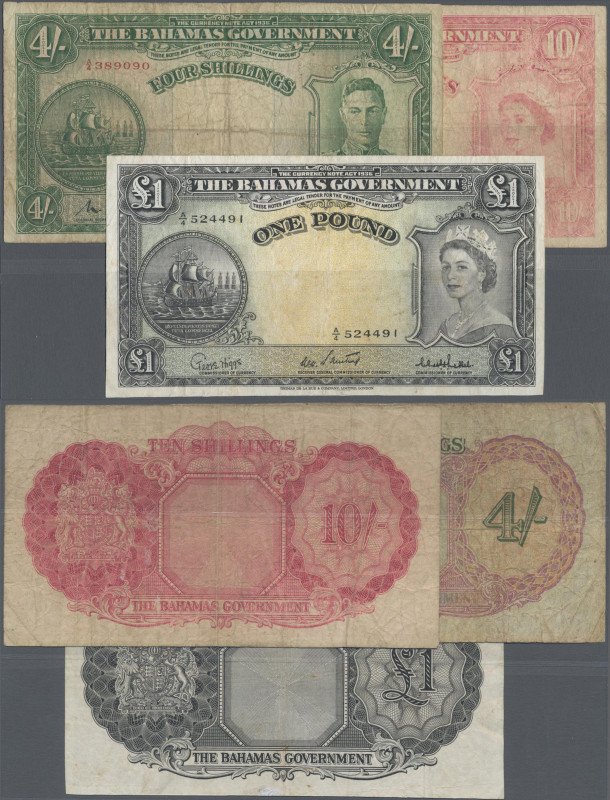 Bahamas: The Bahamas Government, set with 3 banknotes, L.1936 – 1953 ND series, ...