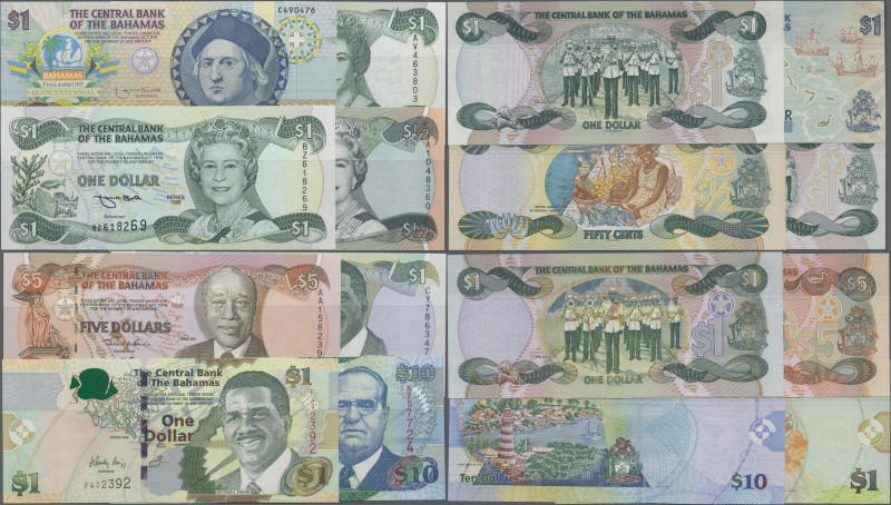 Bahamas: The Central Bank of the Bahamas, very nice lot with 8 banknotes, 1992-2...