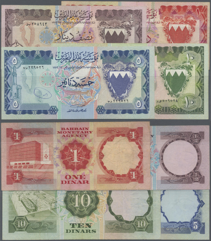 Bahrain: Bahrain Monetary Agency, set with 4 banknotes, L.1973 series, with ½ Di...