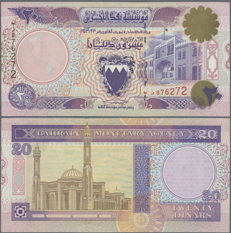 Bahrain: 20 Dinars L.1973, printed by using a false authorization with wide spac...