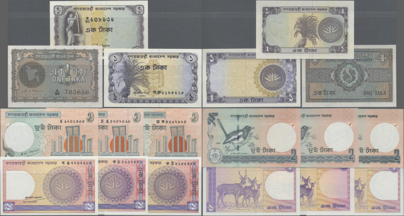 Bangladesh: Bangladesh Government, lot with 9 banknotes, 1972-2007 series, with ...
