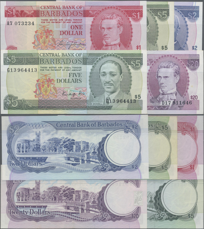 Barbados: Central Bank of Barbados, lot with 5 banknotes, ND(1973-1988) series, ...