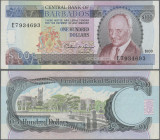 Barbados: Central Bank of Barbados, 100 Dollars ND(1994) with signature Calvin M. Springer, P.45, still strong paper and bright colors, several folds ...