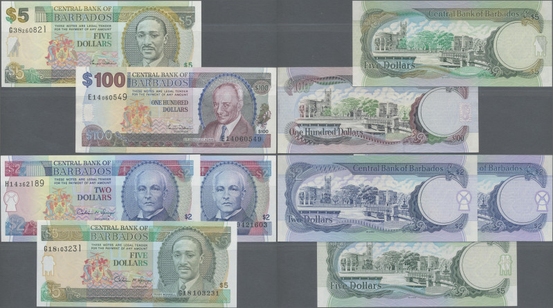 Barbados: Central Bank of Barbados, lot with 5 banknotes, ND(1995-2000) series, ...