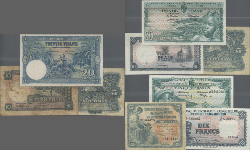 Belgian Congo: Banque du Congo Belge, lot with 6 banknotes, 1947-1959 series, co...