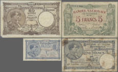 Belgium: Banque Nationale de Belgique, lot with 9 banknotes, 1914-1929 series, including 5 Francs 1914 (P.74a, G/VG), 5 Francs 1921 (P.75b, F/F+), 100...