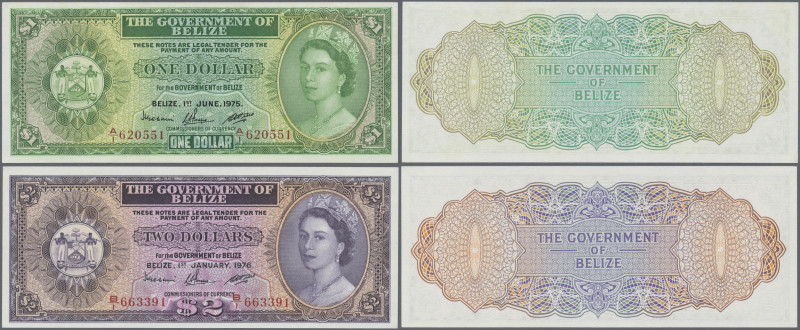 Belize: The Government of Belize, pair with 1 Dollar 1st June 1975 (P.33b, UNC) ...