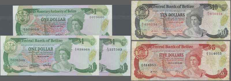 Belize: The Monetary Authority and Central Bank of Belize, nice set with 5 bankn...