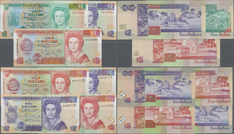 Belize: Central Bank of Belize, set with 7 banknotes, 1990-2002 series, includin...