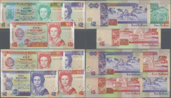 Belize: Central Bank of Belize, set with 7 banknotes, 1990-2002 series, including 1, 2 and 5 Dollars 1990/91 (P.51 VF+/XF, P.52b, aUNC/UNC, P.53a, aUN...