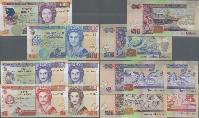 Belize: Central Bank of Belize, lot with 6 banknotes, 2003-2009 series, includin...