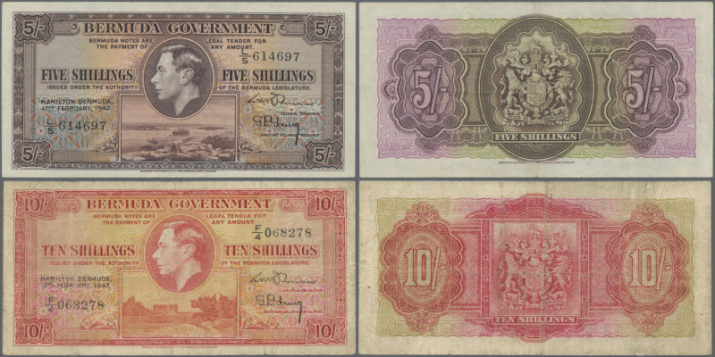 Bermuda: Bermuda Government, pair with 5 Shillings 17th February 1947, P.14, ver...