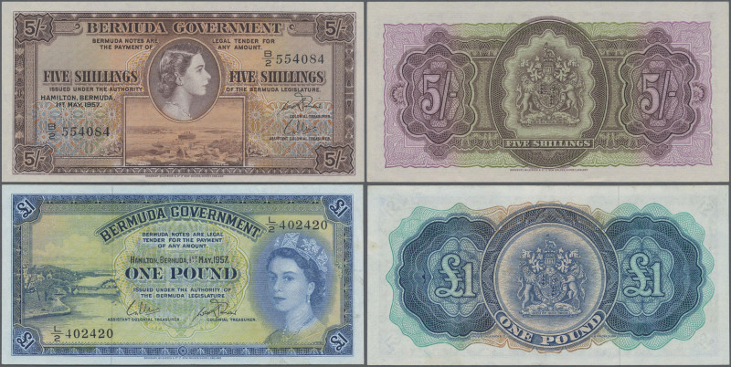 Bermuda: Bermuda Government, pair with 5 Shillings 1957 (P.18b, aUNC/UNC with ti...