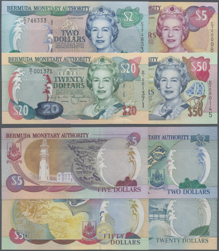 Bermuda: Bermuda Monetary Authority, lot with 4 banknotes, 2000-2007 series, inc...