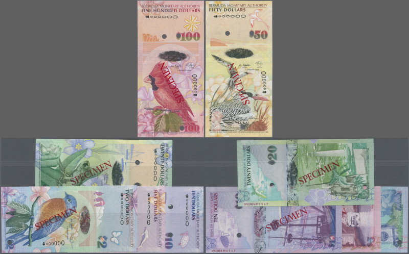 Bermuda: Bermuda Monetary Authority, complete SPECIMEN set 2, 5, 10, 20, 50 and ...