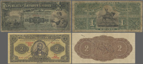 Brazil: República dos Estados Unidos do Brasil - Thesouro Nacional, pair with 1 Mil Reis ND(1891) (P.3a, VG/F-) and 2 Mil Reis ND(1923) (P.17, VF). (2...