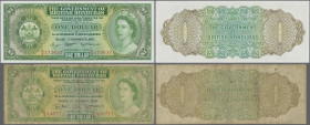 British Honduras: The Government of British Honduras, pair with 1 Dollar 1st October 1958 (P.28a, F/F-, tiny pinholes) and 1 Dollar 1st November 1961 ...