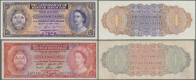 British Honduras: The Government of British Honduras, pair with 2 Dollars 1st May 1965 (P.29b, VF, pressed) and 5 Dollars 1st January 1973 (P.30c, F)....