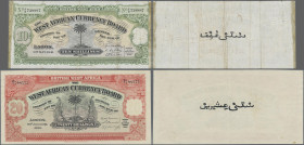 British West Africa: The West African Currency Board, pair with 10 Shillings 9th May 1941 (P.7b, remnants of glue left and right border, Condition: F)...