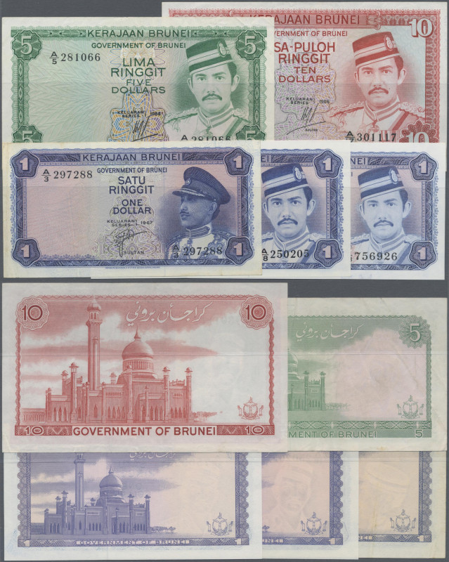 Brunei: Government of Brunei, very nice set with 5 banknotes, series 1967-1986, ...