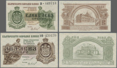 Bulgaria: Bulgaria National Bank, pair with 1 and 2 Leva Srebro ND(1920), P.30a in UNC and P.31b in aUNC/UNC. (2 pcs.)
 [differenzbesteuert]