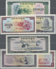 Cambodia: Bank of Kampuchea, series 1975, complete set with 0,1, 0,5, 1, 5, 10, 50 and 100 Riels, P.18-24 in UNC condition. (7 pcs.)
 [differenzbeste...
