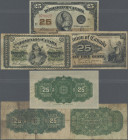 Canada: Dominion of Canada, fractional issue, 1870-1923 series, set with 3 banknotes, 25 Cents 1870 (P.8a, F), 25 Cents 1900 (P.9a, F/F-) and 25 Cents...