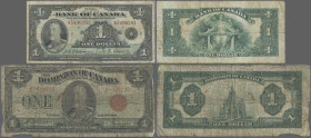 Canada: Dominion and Bank of Canada, pair with two banknotes with the portrait of King George V, 1 Dollar 1923 (P.33b, G/VG) and 1 Dollar 1935 (P.38a,...