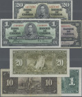 Canada: Bank of Canada, set with 3 banknotes, series 1937 with portrait of King George VI, comprising 1 Dollar with signatures Coyne & Towers (P.58e, ...