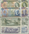 Canada: Bank of Canada, set with 8 banknotes, series 1973-1979, with 3x 1 Dollar (P.85a,b,c, UNC, XF, UNC), 2 Dollars (P.86a, XF), 5 Dollars (P.87b, a...