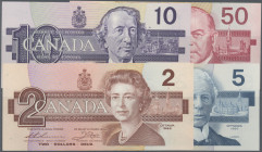 Canada: Bank of Canada, set with 7 banknotes, series 1986-2015, with 2, 5, 10 and 50 Dollars 1986-1988, P.94a, 95b, 96b and 98d and 5, 10 and 20 Dolla...