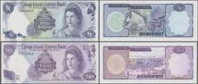 Cayman Islands: Cayman Islands Currency Board, pair with 1 Dollar L.1974 with prefix A/3 and signature Johnson (P.5a, UNC) and 40 Dollars L.1974 with ...