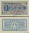Ceylon: The Government of Ceylon, 1 Rupee 1st May 1917, P.16a, very nice original shape with a stronger vertical fold and tiny dent upper left, otherw...