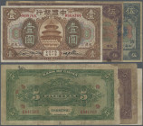 China: Bank of China, lot with 3 banknotes, series 1918, comprising 1 Yuan – TIENTSIN branch (P.51q, F+/VF), 5 Dollars – FUKIEN branch (P.52e, F-) and...