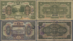 China: Bank of China, pair with 10 Yuan 1918, place of issue TIENTSIN over PEKING and green color (P.53r, F/F-) and 10 Yuan 1924, place of issue SHANG...