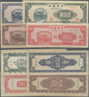 China: Central Bank of China - Nine Northeastern Provinces, lot with 4 banknotes, series 1945, with 1, 5, 10 and 100 Yuan, P.375-377, 379 in UNC condi...