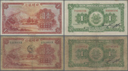 China: The Ningpo Commercial & Savings Bank, pair with 1 Dollar 1933, one with green serial # on front (P.549a, VF+/XF) and one with blue serial # on ...