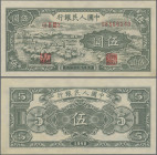 China: Peoples Bank of China, first series Renminbi 1948, 5 Yuan, serial number I II III 08566143, watermark stars, P.802, tiny dent lower right, othe...
