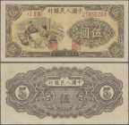 China: Peoples Bank of China, first series Renminbi 1949, 5 Yuan, serial number I II III 25856264, P.813, still nice with a few folds and tiny pinhole...
