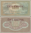 Estonia: Eesti Vabariigi Kassatäht, 1 Kroon overprint on 100 Marka 1923 (1928), P.61, stronger vertical fold and a few minor creases in paper but stil...