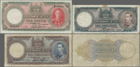 Fiji: Government of Fiji, lot with 3 banknotes King George VI, 1st June 1951, with 5 Shillings (P.37k, F/F- with brown stains and taped tear), 10 Shil...