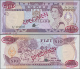 Fiji: Reserve Bank of Fiji, 10 Dollars ND(1989), P.92s, with Serial Nr. C/1 000000, red overprint SPECIMEN, Stamp Specimen De La Rue & Co Ltd No Value...